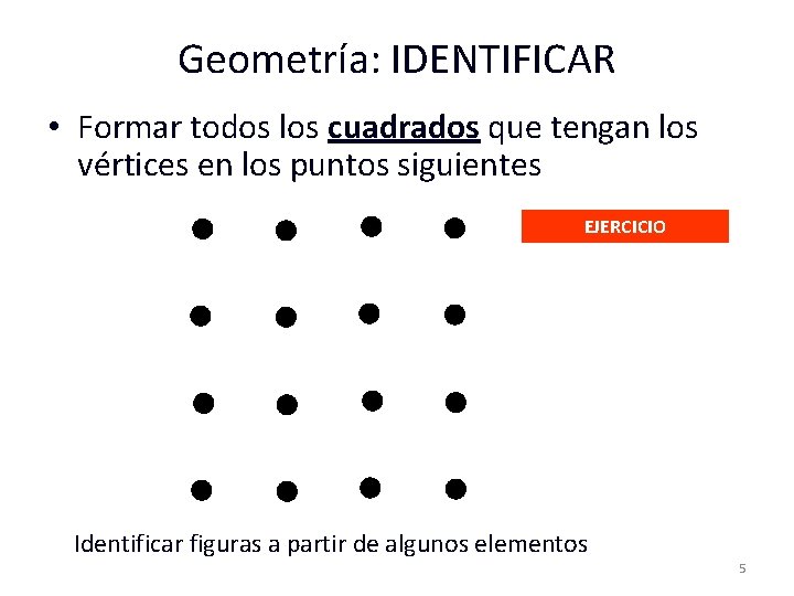 Geometría: IDENTIFICAR • Formar todos los cuadrados que tengan los vértices en los puntos