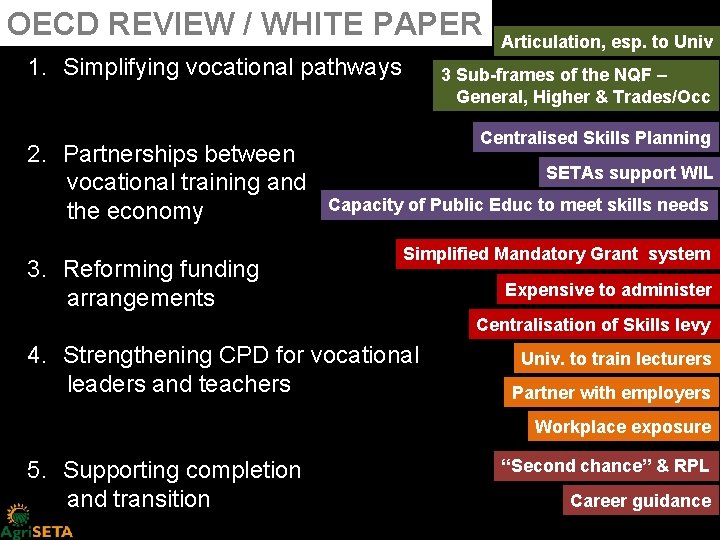 OECD REVIEW / WHITE PAPER 1. Simplifying vocational pathways 2. Partnerships between vocational training