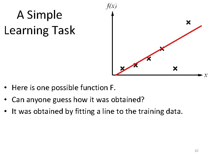 A Simple Learning Task • Here is one possible function F. • Can anyone