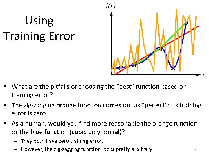 Using Training Error • What are the pitfalls of choosing the “best” function based