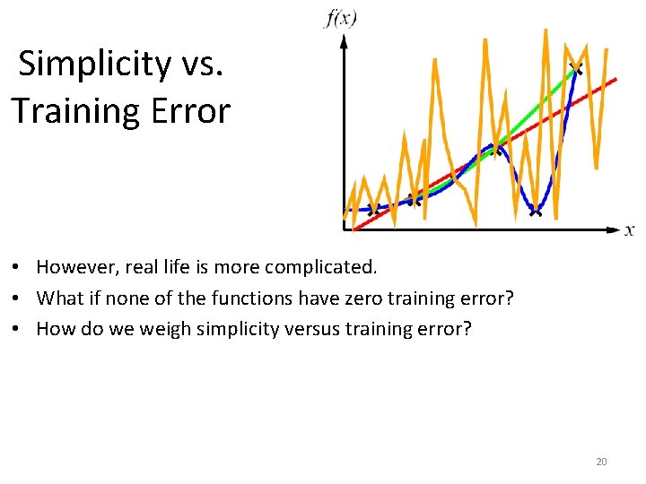 Simplicity vs. Training Error • However, real life is more complicated. • What if