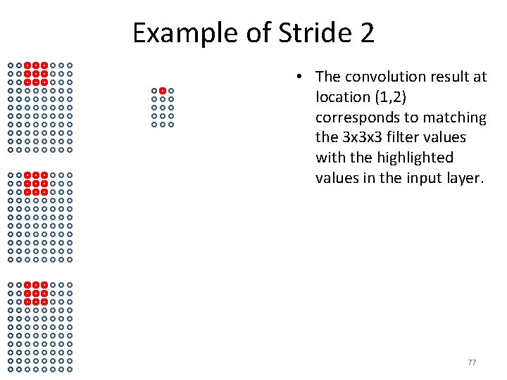 Example of Stride 2 • The convolution result at location (1, 2) corresponds to Example of Stride 2 • The convolution result at location (1, 2) corresponds to