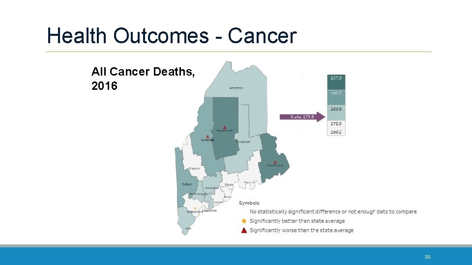 Health Outcomes - Cancer All Cancer Deaths, 2016 30 