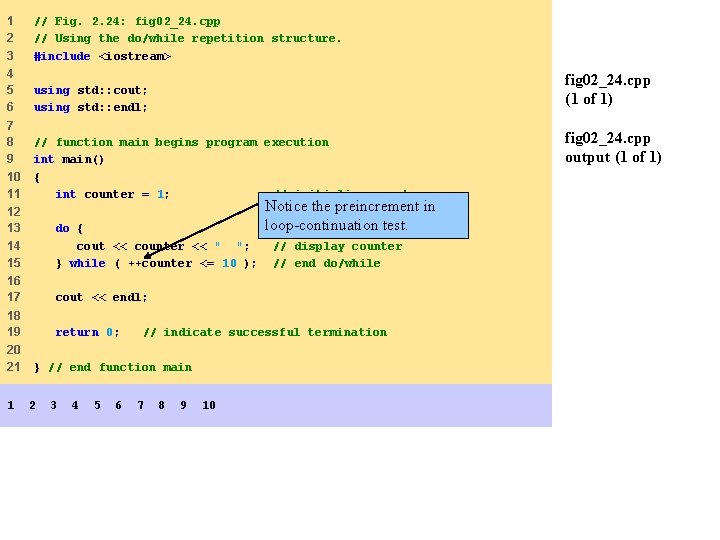 1 2 3 // Fig. 2. 24: fig 02_24. cpp // Using the do/while