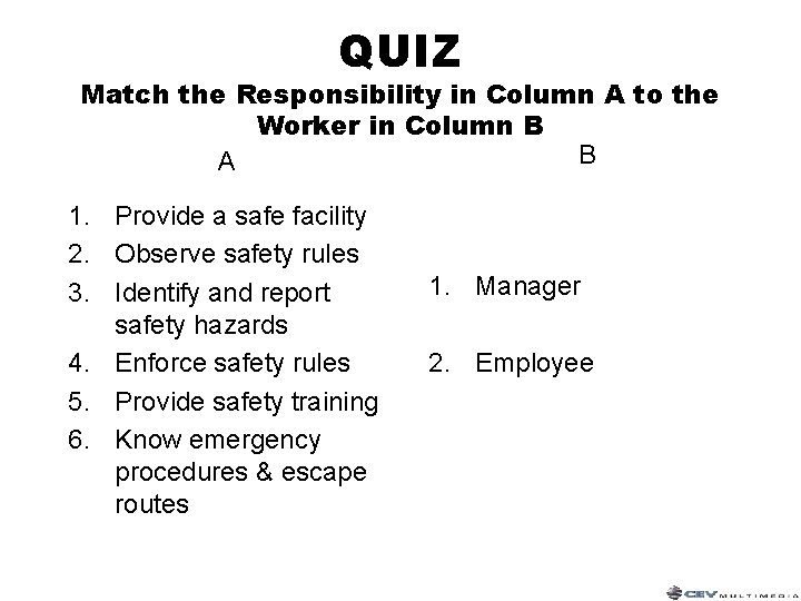 Food Industry Safety Objectives To identify and apply