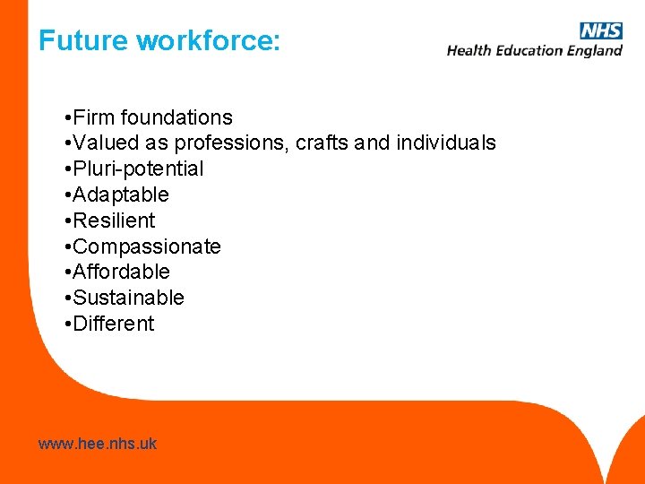 Future workforce: • Firm foundations • Valued as professions, crafts and individuals • Pluri-potential