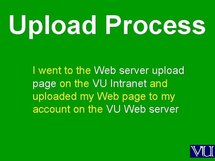 Upload Process I went to the Web server upload page on the VU Intranet