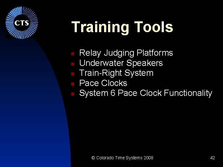 Training Tools Relay Judging Platforms Underwater Speakers Train-Right System Pace Clocks System 6 Pace