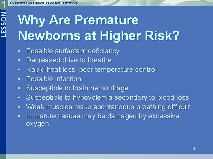 Why Are Premature Newborns at Higher Risk? • • Possible surfactant deficiency Decreased drive