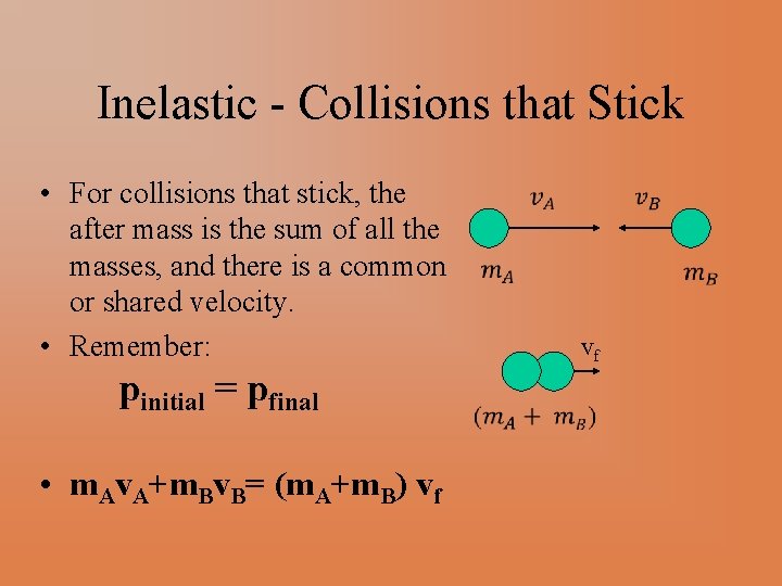 Inelastic - Collisions that Stick • For collisions that stick, the after mass is