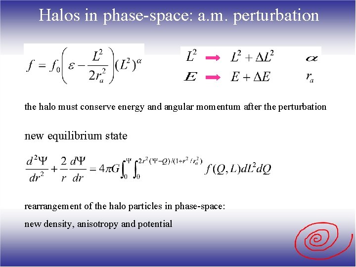 Halos in phase-space: a. m. perturbation the halo must conserve energy and angular momentum