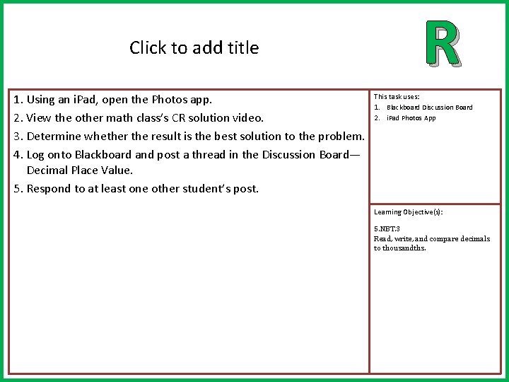 Click to add title 1. Using an i. Pad, open the Photos app. 2.