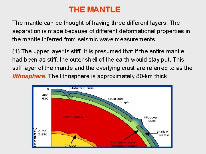 THE MANTLE The mantle can be thought of having three different layers. The separation