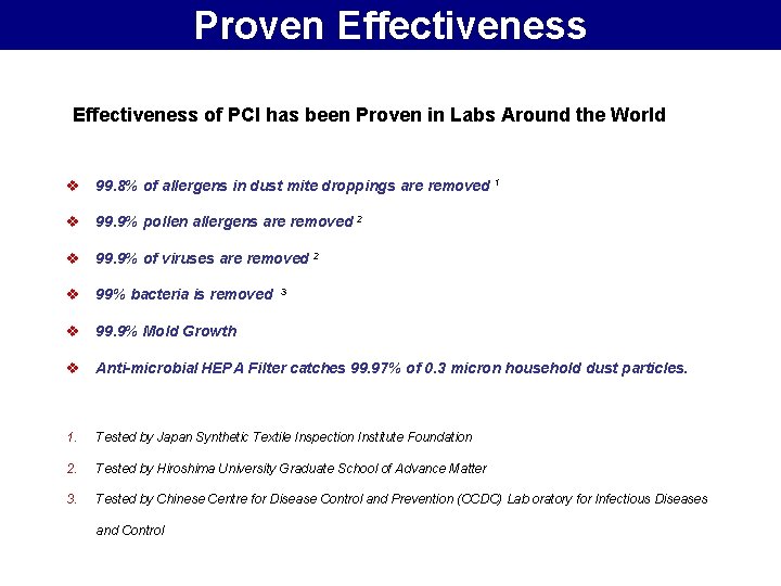 Proven Effectiveness of PCI has been Proven in Labs Around the World v 99.