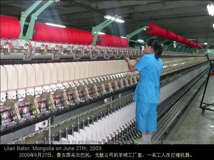 A worker attends a machine in a cashmere factory run by the Gobi Corporation