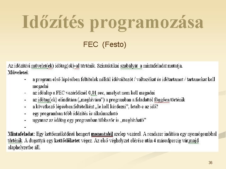 Időzítés programozása FEC (Festo) 36 