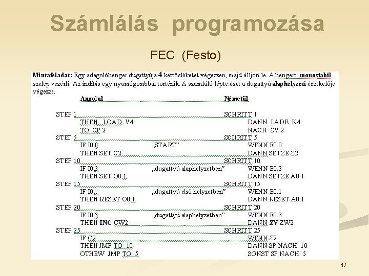 Számlálás programozása FEC (Festo) 47 