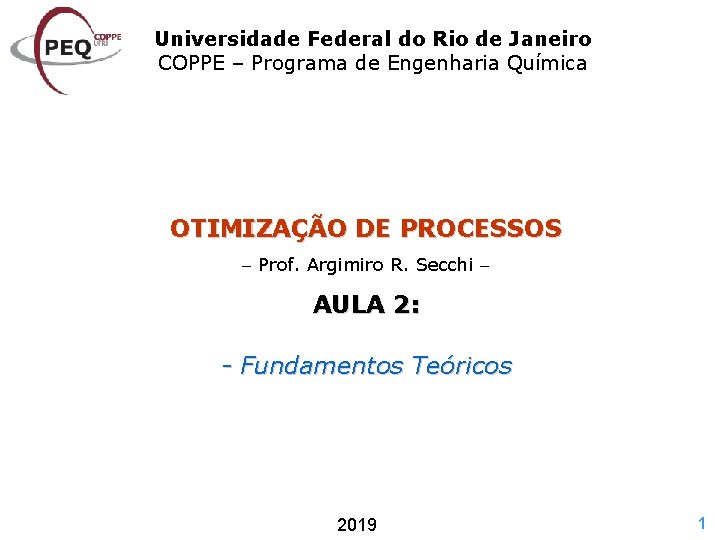 Universidade Federal do Rio de Janeiro COPPE – Programa de Engenharia Química OTIMIZAÇÃO DE