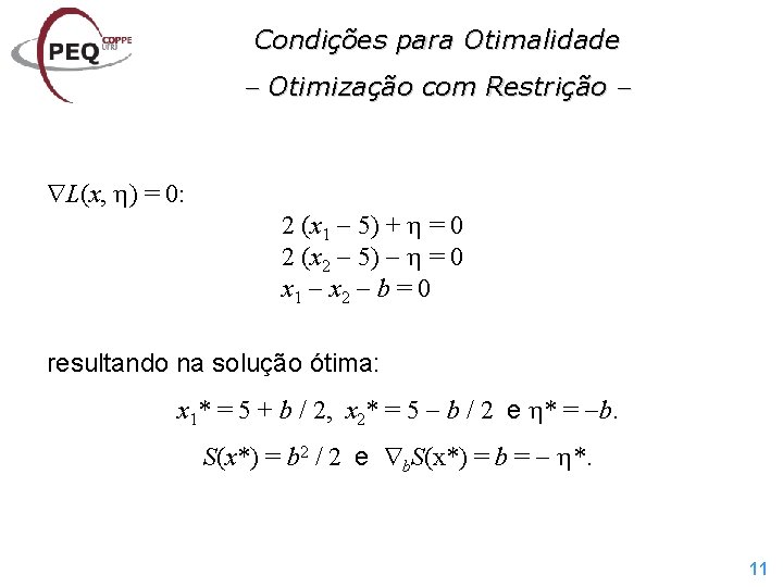 Condições para Otimalidade Otimização com Restrição L(x, ) = 0: 2 (x 1 5)