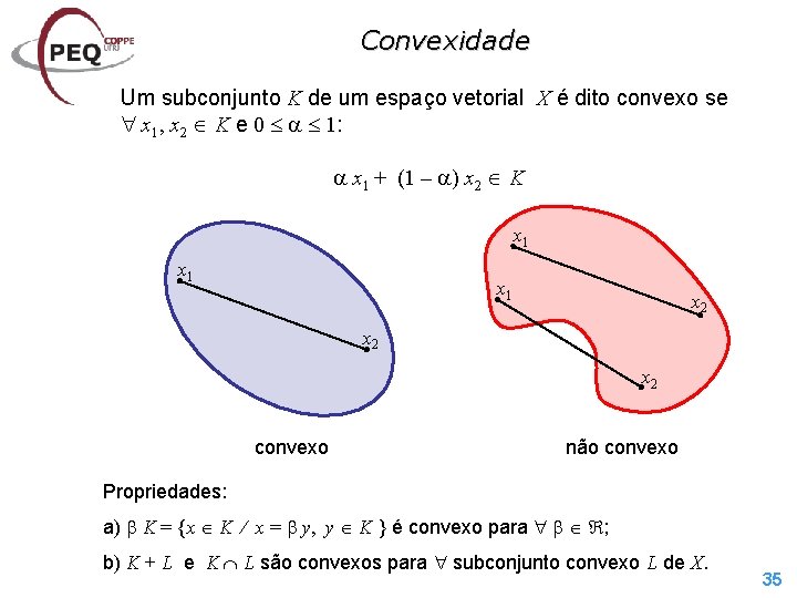 Convexidade Um subconjunto K de um espaço vetorial X é dito convexo se x