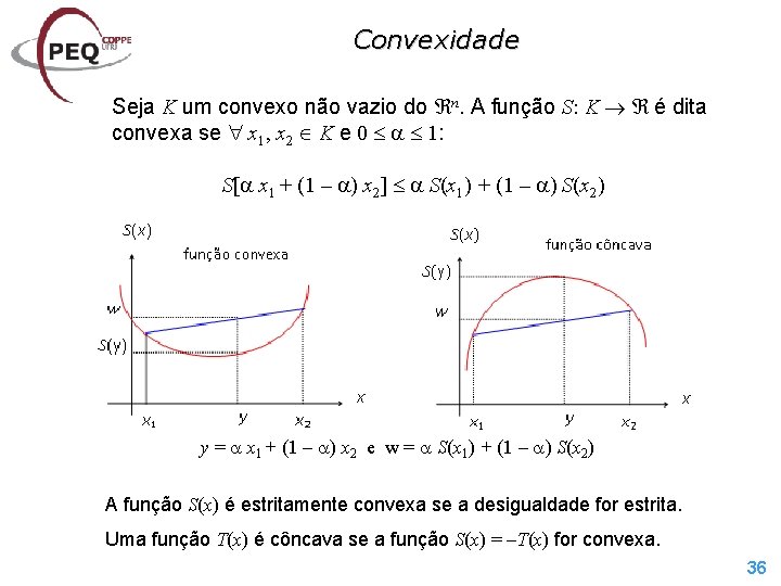 Convexidade Seja K um convexo não vazio do n. A função S: K é