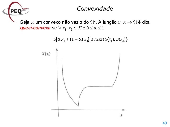 Convexidade Seja K um convexo não vazio do n. A função S: K é