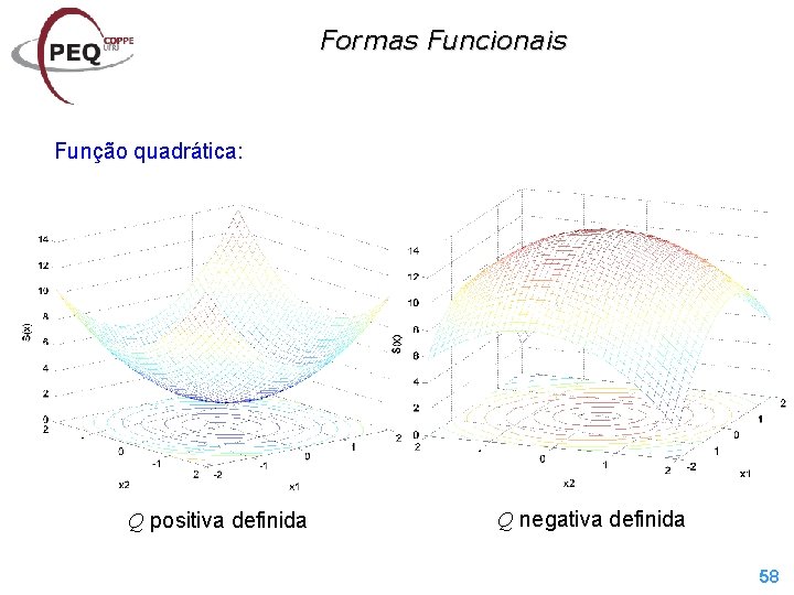 Formas Funcionais Função quadrática: Q positiva definida Q negativa definida 58 