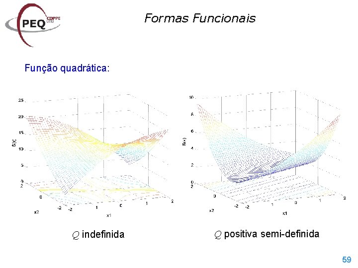 Formas Funcionais Função quadrática: Q indefinida Q positiva semi-definida 59 