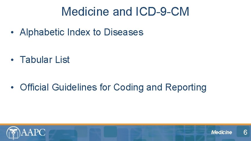 Medicine and ICD-9 -CM • Alphabetic Index to Diseases • Tabular List • Official