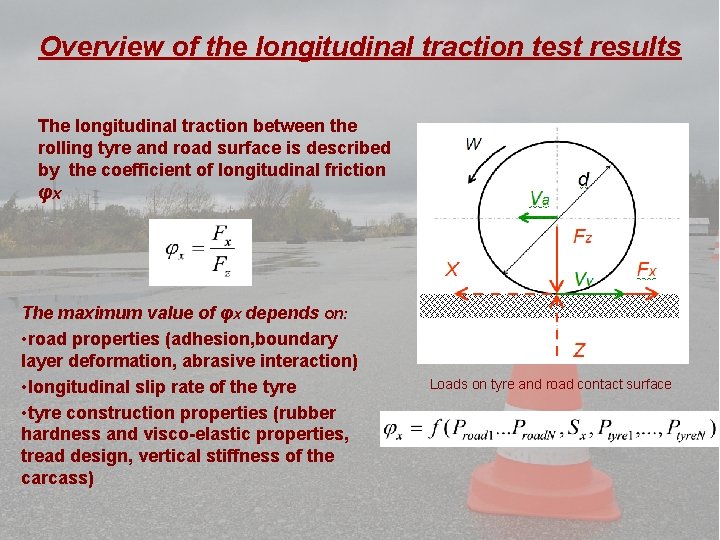 Overview of the longitudinal traction test results The longitudinal traction between the rolling tyre