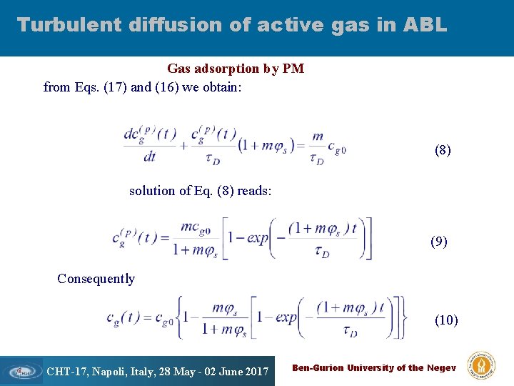Turbulent diffusion of active gas in ABL Gas adsorption by PM from Eqs. (17)