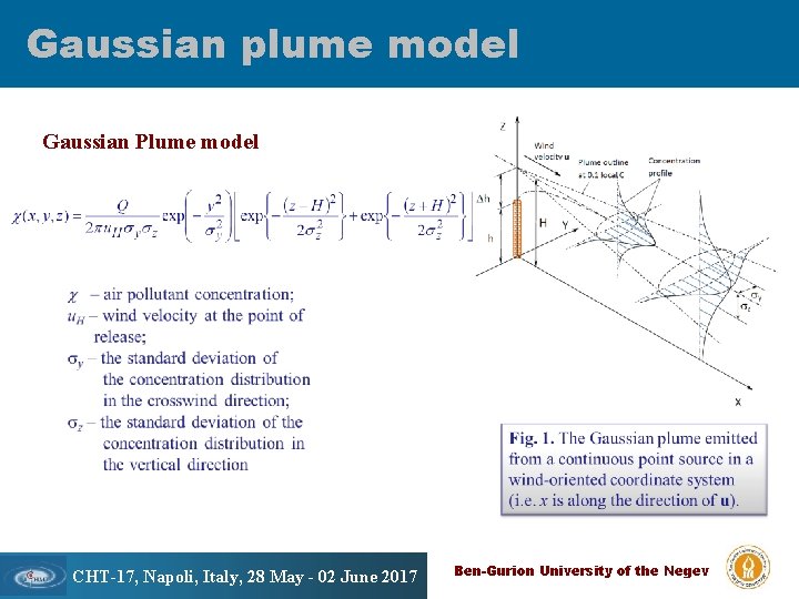 Gaussian plume model Gaussian Plume model CHT-17, Napoli, Italy, 28 May - 02 June