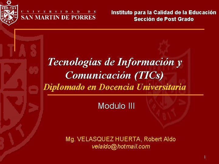 Instituto para la Calidad de la Educación Sección de Post Grado Tecnologías de Información