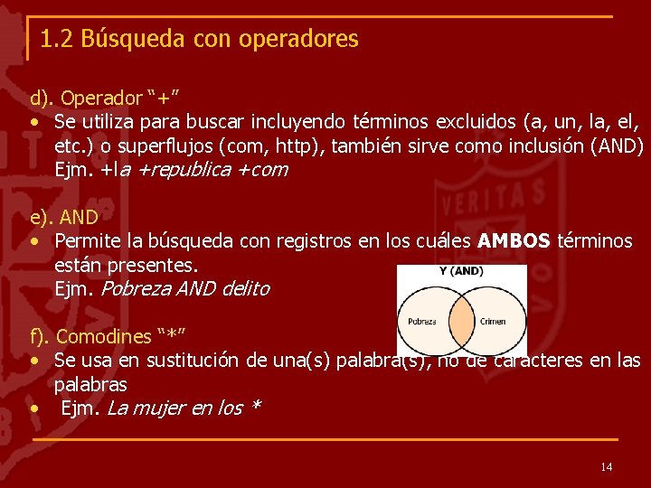 1. 2 Búsqueda con operadores d). Operador “+” • Se utiliza para buscar incluyendo