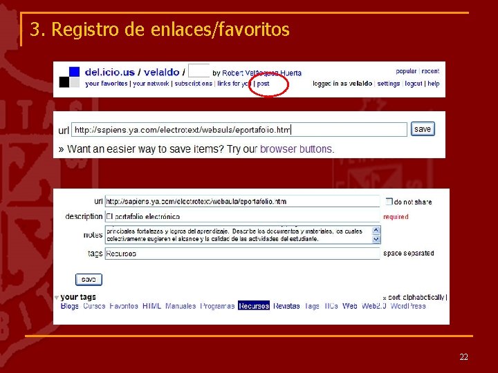 3. Registro de enlaces/favoritos 22 