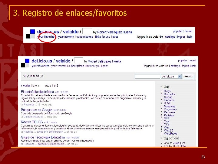 3. Registro de enlaces/favoritos 23 