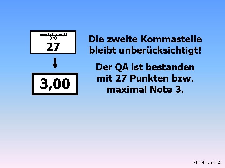 Punkte (gesamt) 27 Die zweite Kommastelle bleibt unberücksichtigt! 3, 00 Der QA ist bestanden