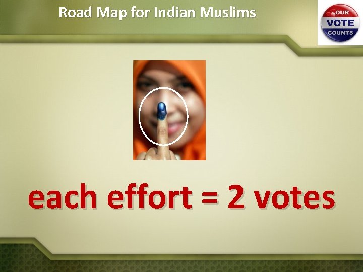 Road Map for Indian Muslims each effort = 2 votes 