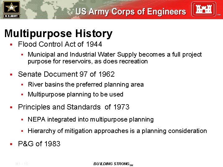 Multipurpose History § Flood Control Act of 1944 § Municipal and Industrial Water Supply