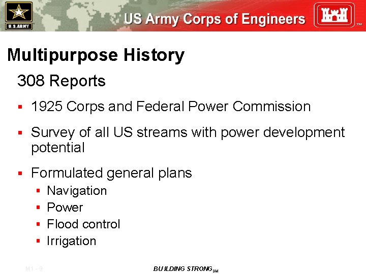 Multipurpose History 308 Reports § 1925 Corps and Federal Power Commission § Survey of