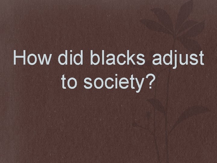How did blacks adjust to society? 