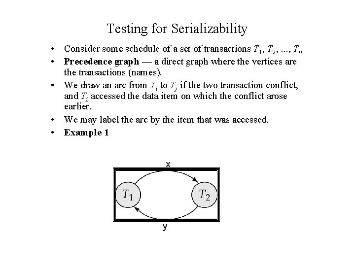 Testing for Serializability • Consider some schedule of a set of transactions T 1,