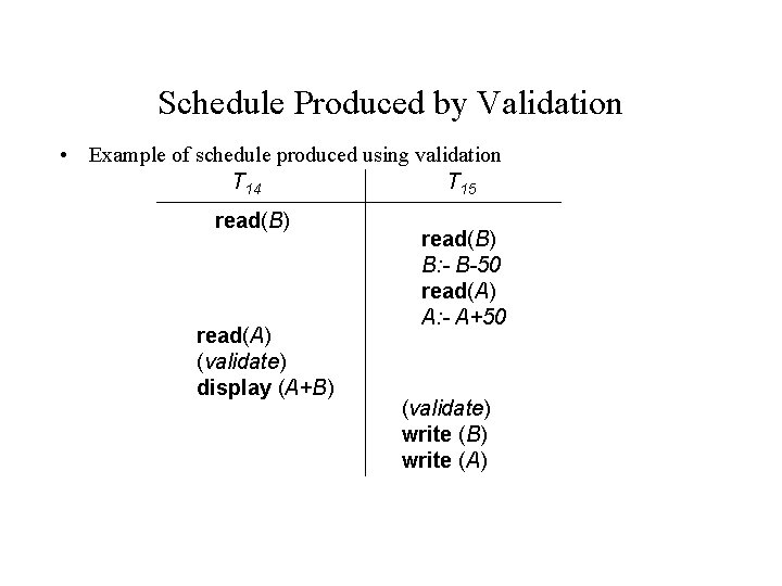 Schedule Produced by Validation • Example of schedule produced using validation T 14 T