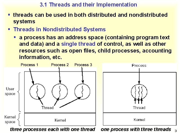 3. 1 Threads and their Implementation § threads can be used in both distributed