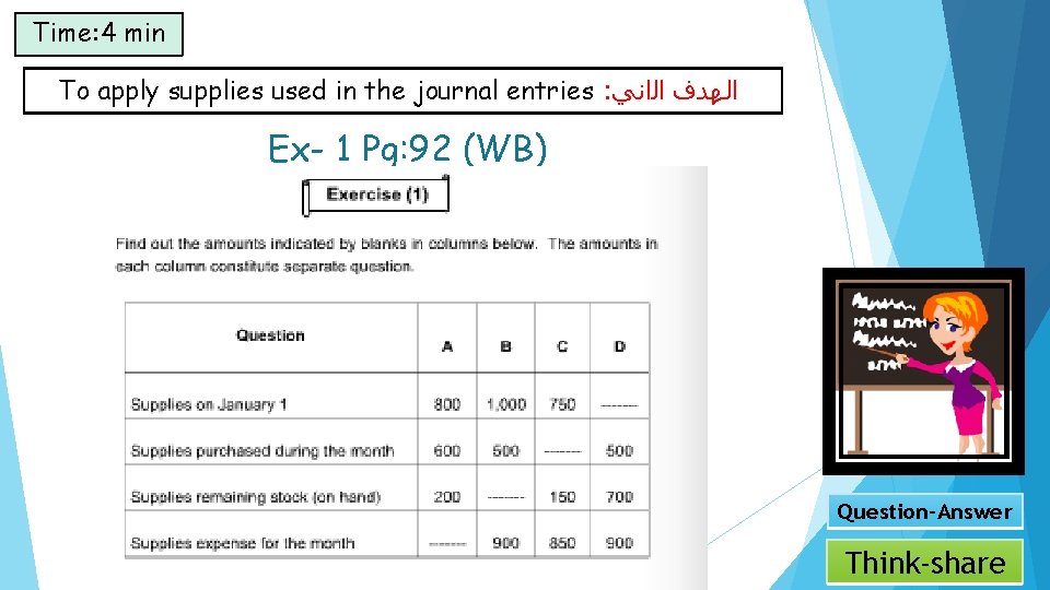 Time: 4 min To apply supplies used in the journal entries : ﺍﻟﻬﺪﻑ ﺍﻟﺍﻧﻲ