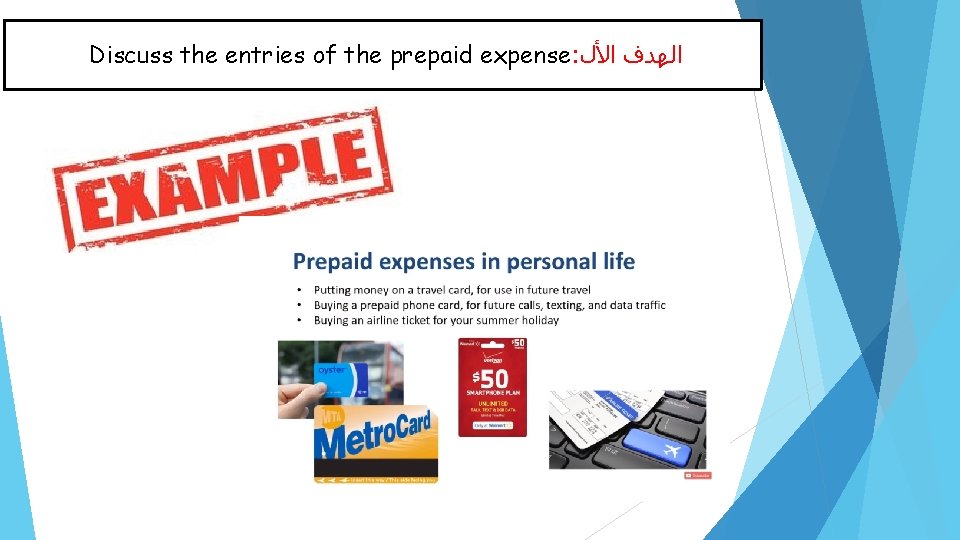 Discuss the entries of the prepaid expense: ﺍﻟﻬﺪﻑ ﺍﻷﻝ 