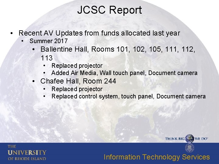 JCSC Report • Recent AV Updates from funds allocated last year • Summer 2017