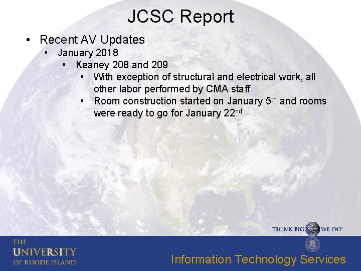 JCSC Report • Recent AV Updates • January 2018 • Keaney 208 and 209