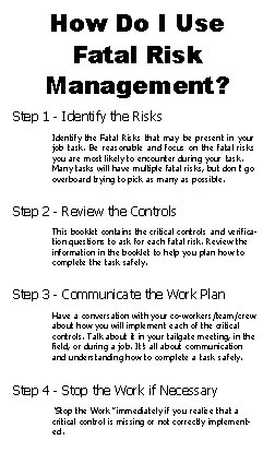 How Do I Use Fatal Risk Management? Step 1 - Identify the Risks Identify