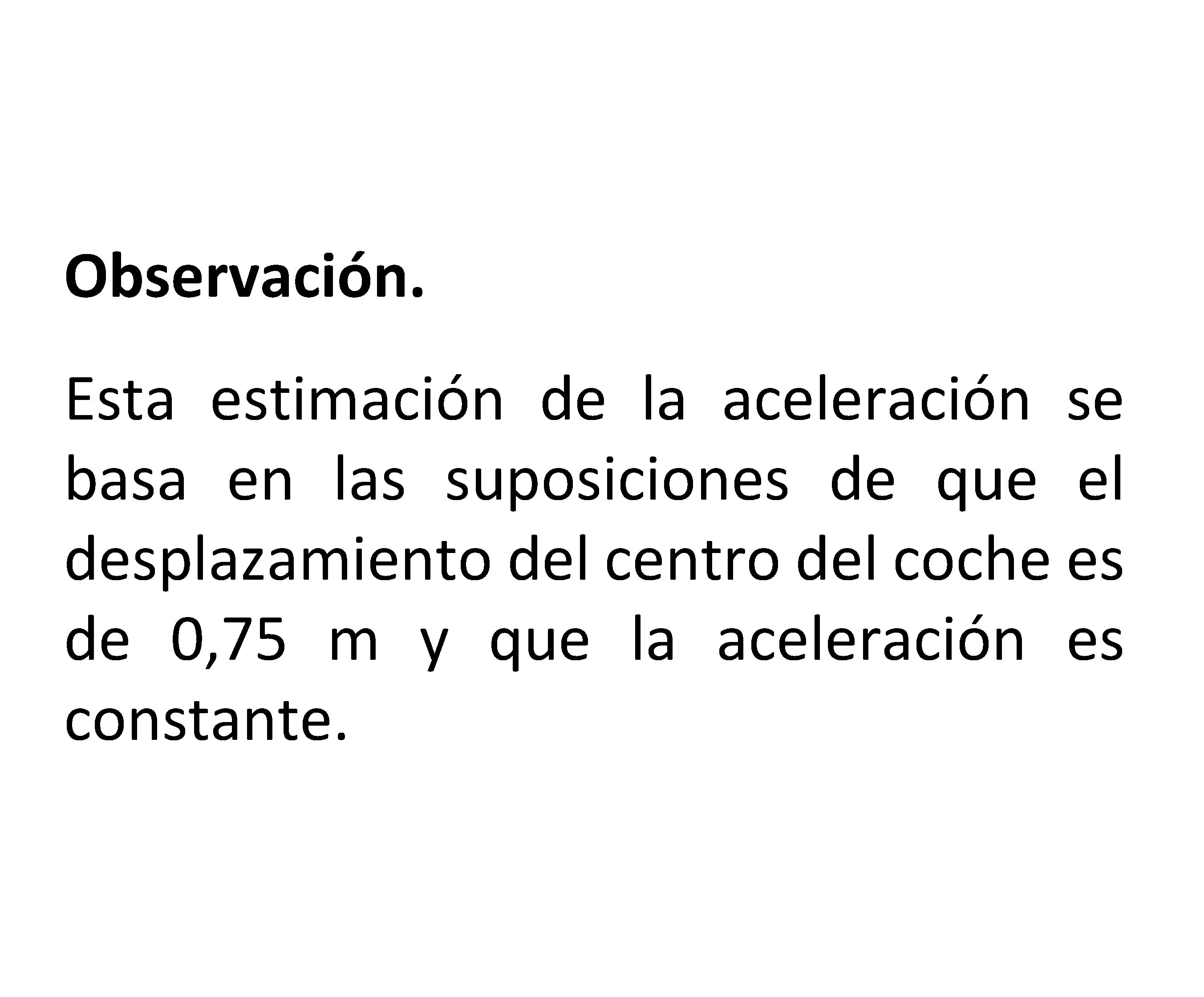 Observación. Esta estimación de la aceleración se basa en las suposiciones de que el